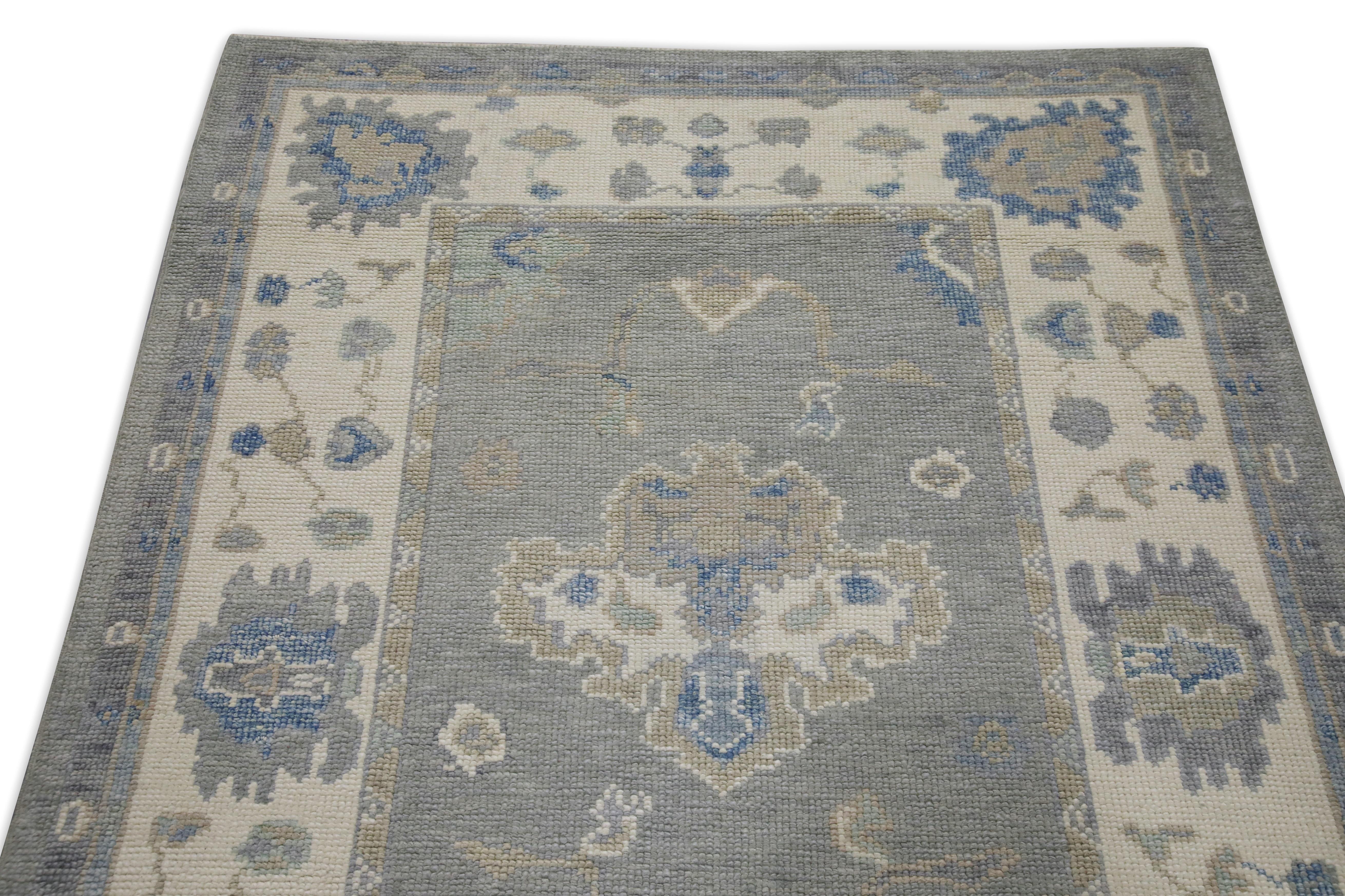 Gray Handwoven Wool Turkish Oushak Runner 4'1