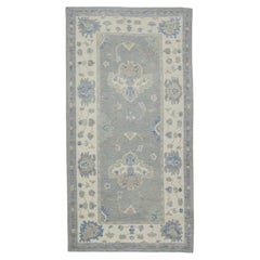 Gray Handwoven Wool Turkish Oushak Runner 4'1" X 7'11"