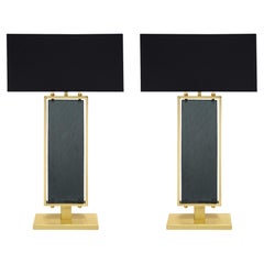 Gray Hued Murano Glass and Brass Table Lamps