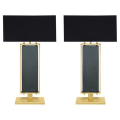 Gray Hued Murano Glass and Brass Table Lamps, Modern Design, Italy
