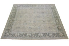Gray Indian Modern Mahal Square Wool Rug Handmade With Allover Motif by Apadana