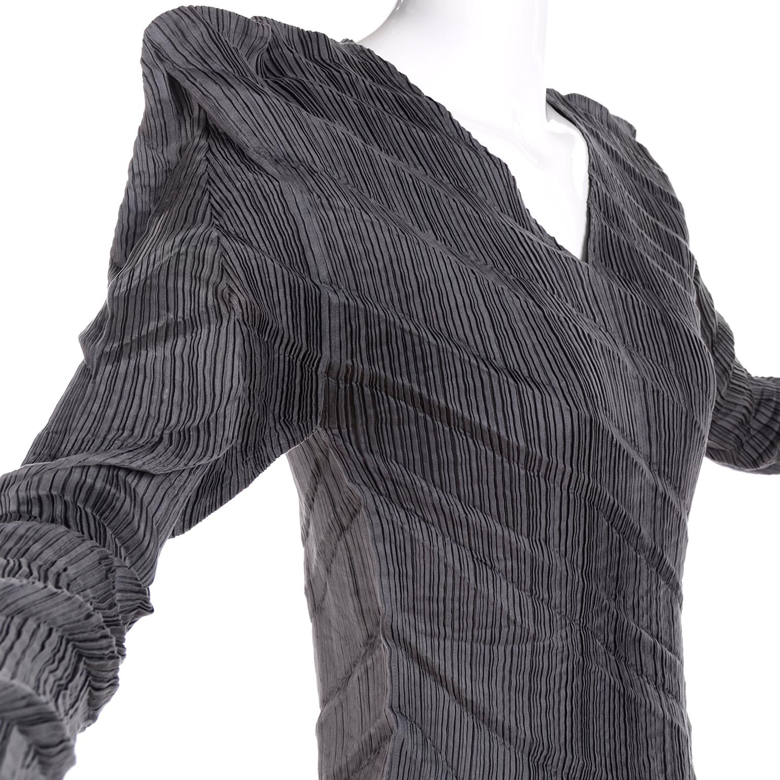 Gray Issey Miyake Avant Garde Pleated Top W/ Asymmetrical Shoulders ...
