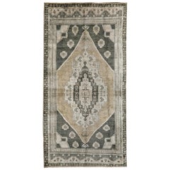 Gray, Ivory and Beige Handmade Wool Turkish Old Anatolian Konya Rug