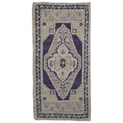 Gray, Ivory and Navy Handmade Wool Turkish Old Anatolian Konya Distressed Rug