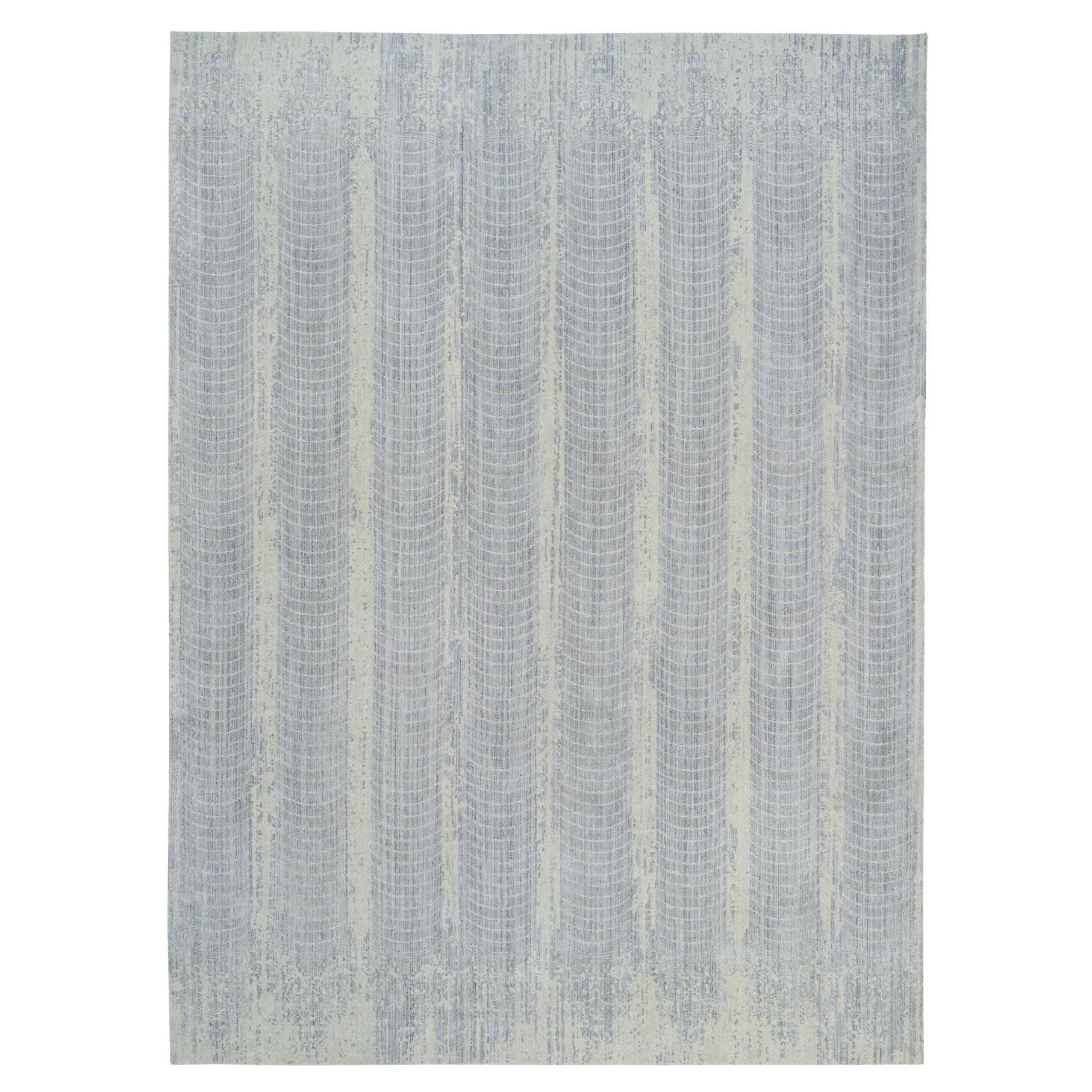Gray Jacquard Hand Loomed Wool and Plant Based Silk Oversized Rug 12'0" x 17'10"