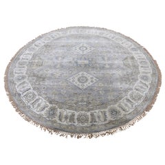Gray Karajeh Design Pure Wool Hand Knotted Round Oriental Rug