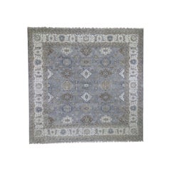 Gray Karajeh Design Square Pure Wool Hand Knotted Oriental Rug Gray Karajeh Design Square Pure Wool Hand Knotted Oriental Rug