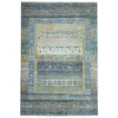 Gray Kashkuli Gabbeh Pictorial Pure Wool Hand Knotted Oriental Rug