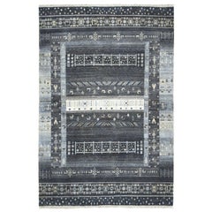 Gray Kashkuli Gabbeh Pictorial Pure Wool Hand Knotted Oriental Rug