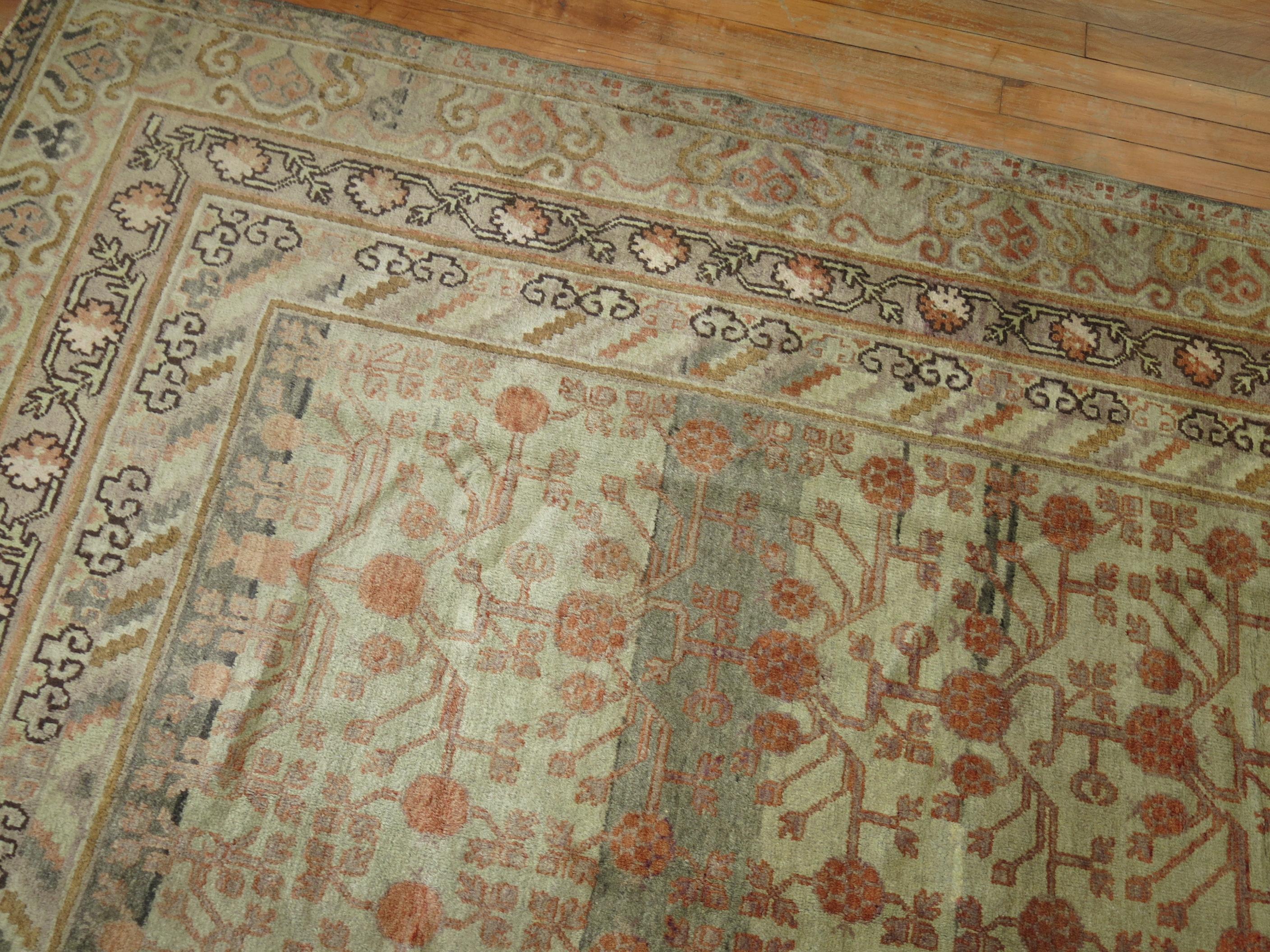 Chinese Chippendale Gray Khotan Antique Gallery Rug For Sale