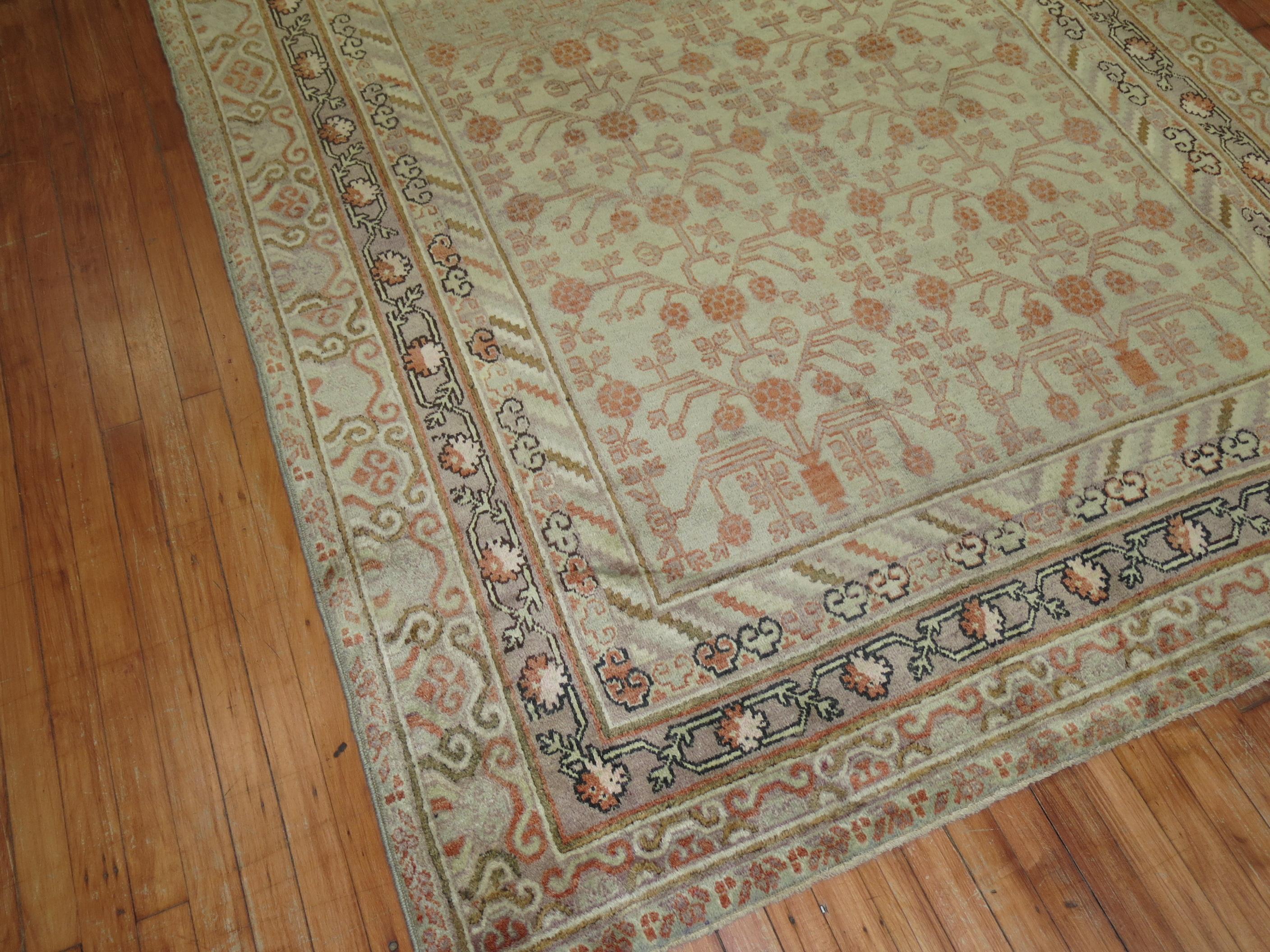 Hand-Woven Gray Khotan Antique Gallery Rug For Sale