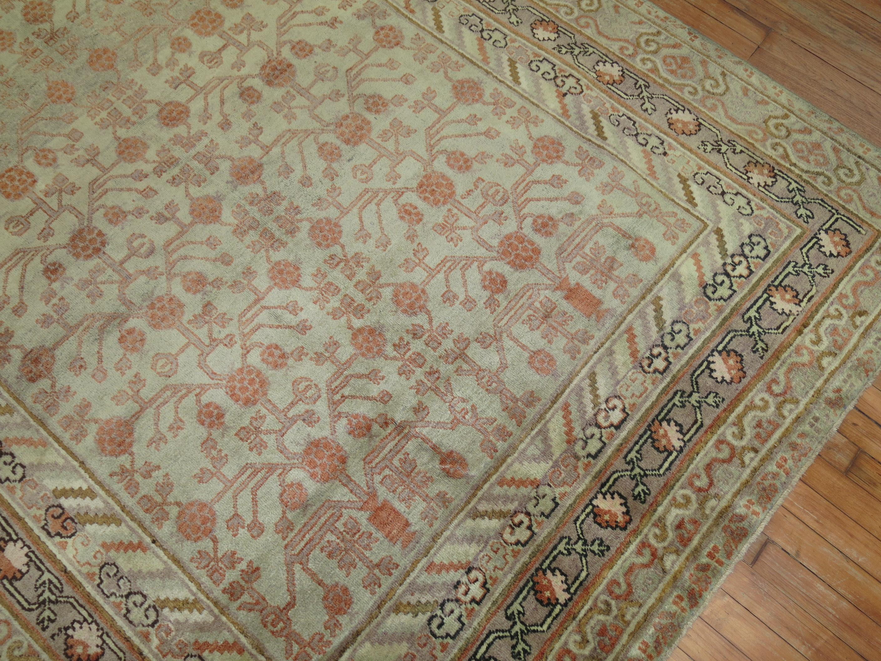 Wool Gray Khotan Antique Gallery Rug For Sale