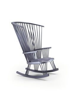 Gray Lacquered Sitlali Rocking Armchair in solid wood by Philippe Bestenheider