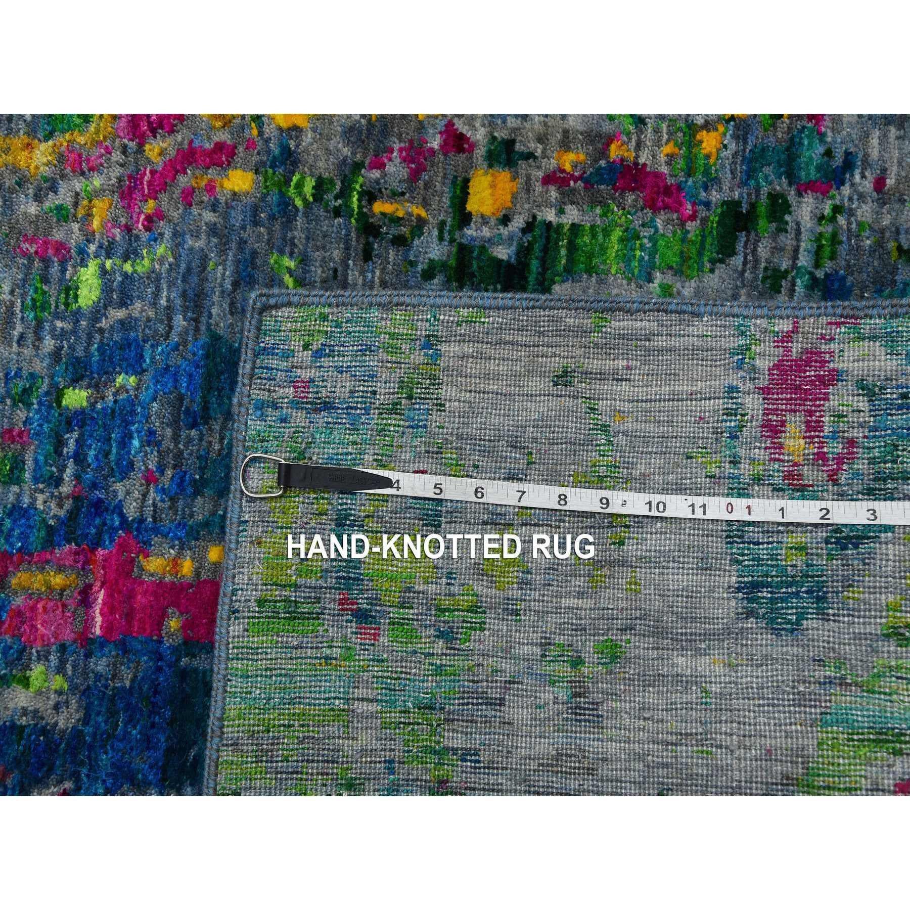 Gray Lava Design Sari Silk with Wool Hand Knotted Oriental Rug For Sale 4