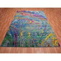 Gray Lava Design Sari Silk with Wool Hand Knotted Oriental Rug