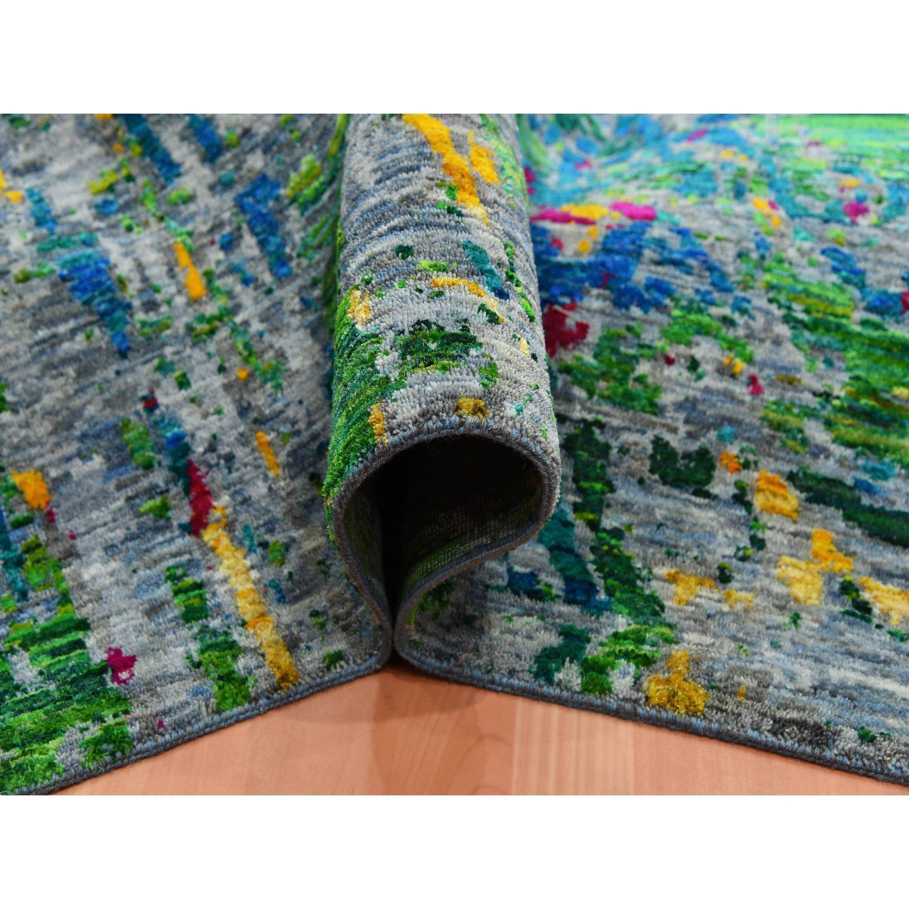 Hand-Knotted Gray Lava Design Sari Silk with Wool Hand Knotted Oriental Rug For Sale