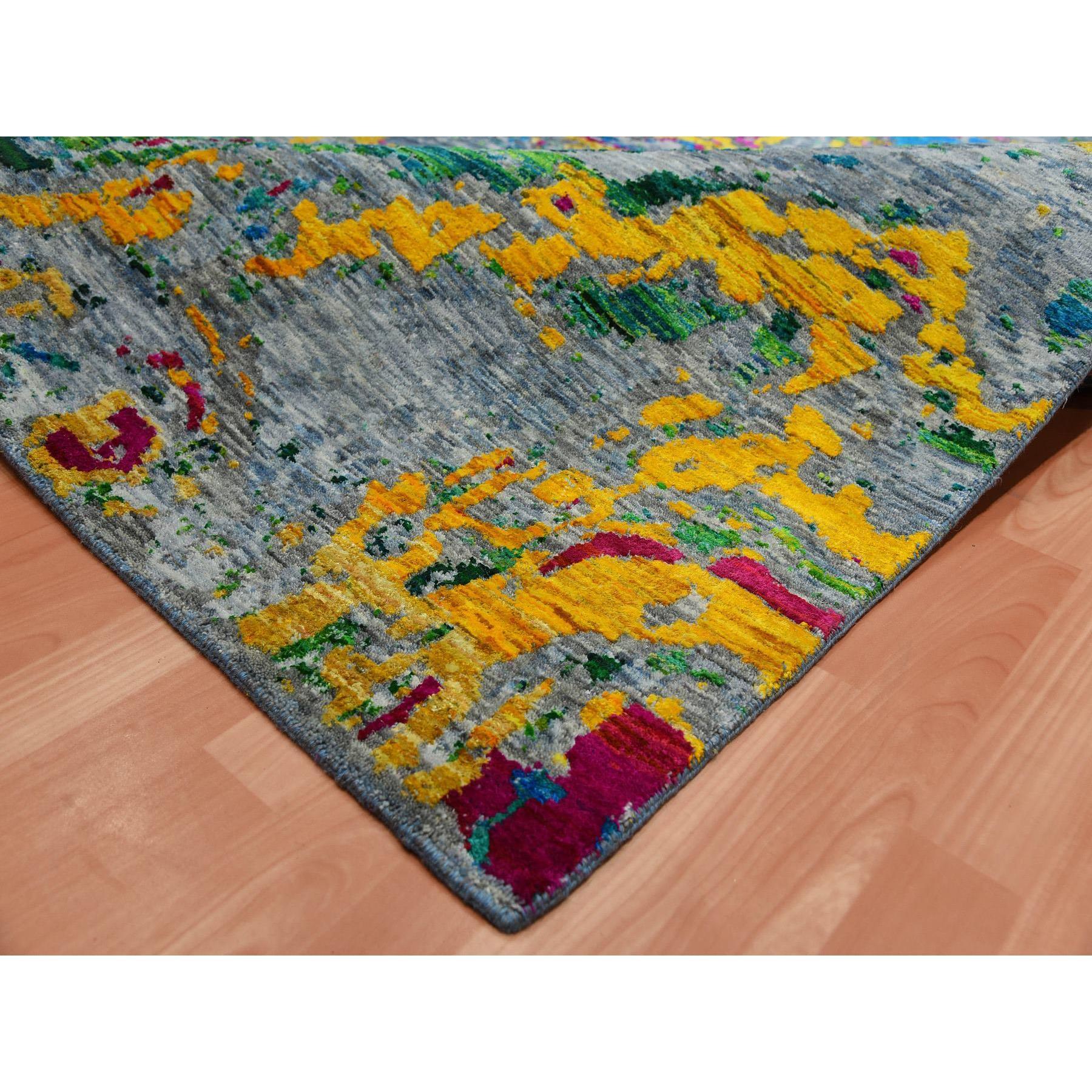 Gray Lava Design Sari Silk with Wool Hand Knotted Oriental Rug In New Condition For Sale In Carlstadt, NJ