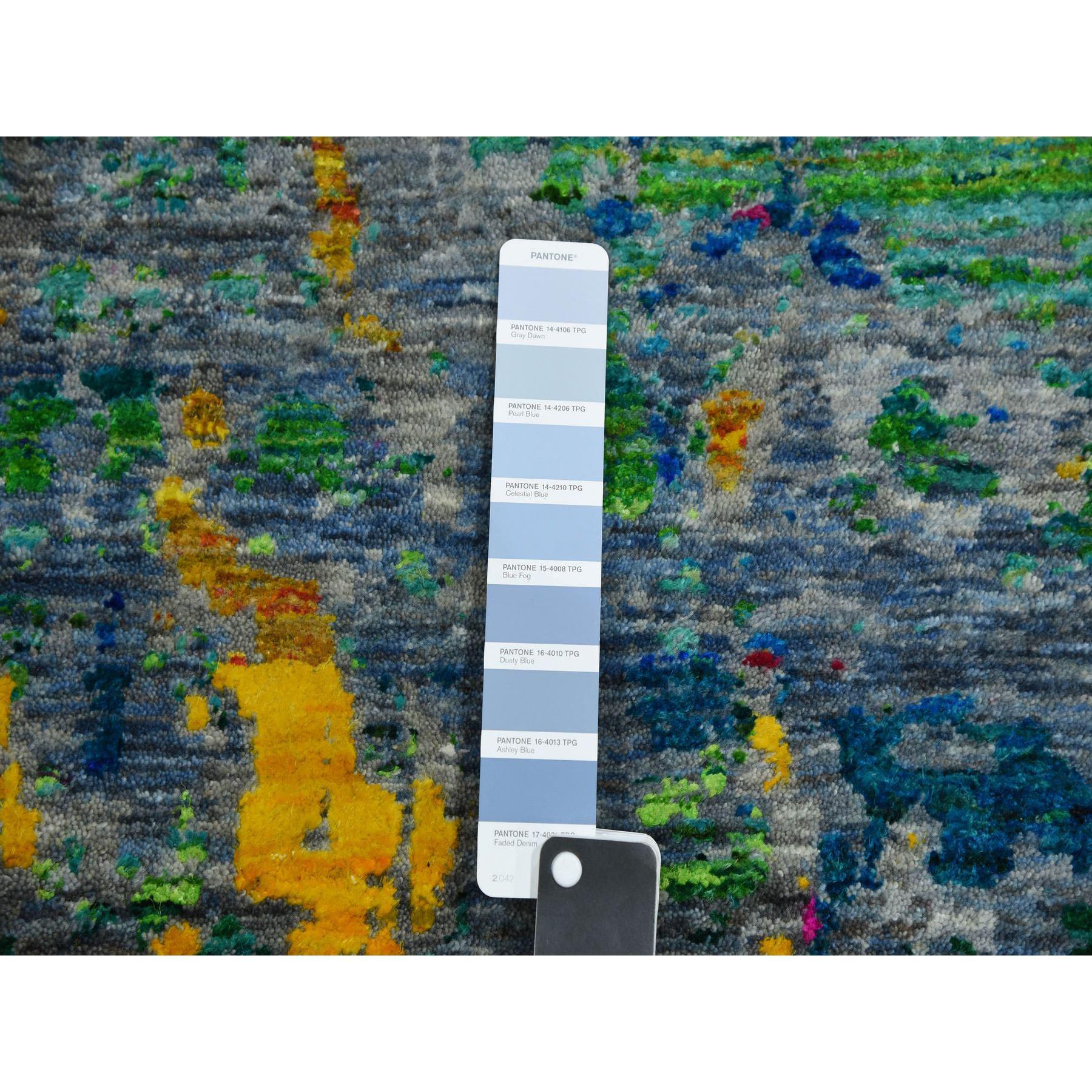 Contemporary Gray Lava Design Sari Silk with Wool Hand Knotted Oriental Rug For Sale
