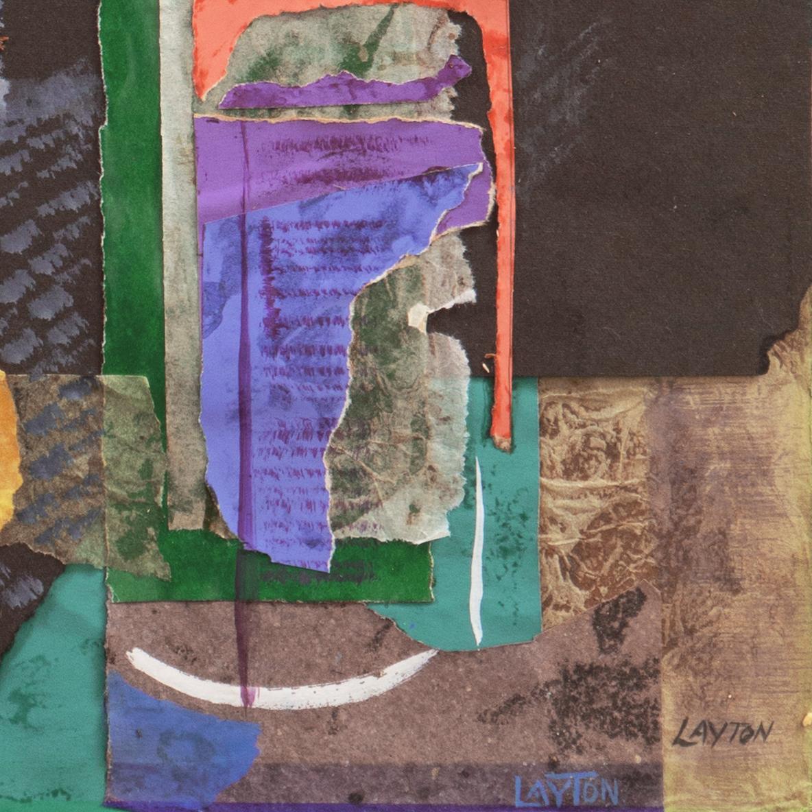 Signed lower right, 'Layton'  for Gray Layton (American, 20th century) and created circa 1965. 

An exuberant and brilliantly colored, Post Impressionist collaged still-life painting comprising a bouquet of lilac blossoms, shown informally arranged