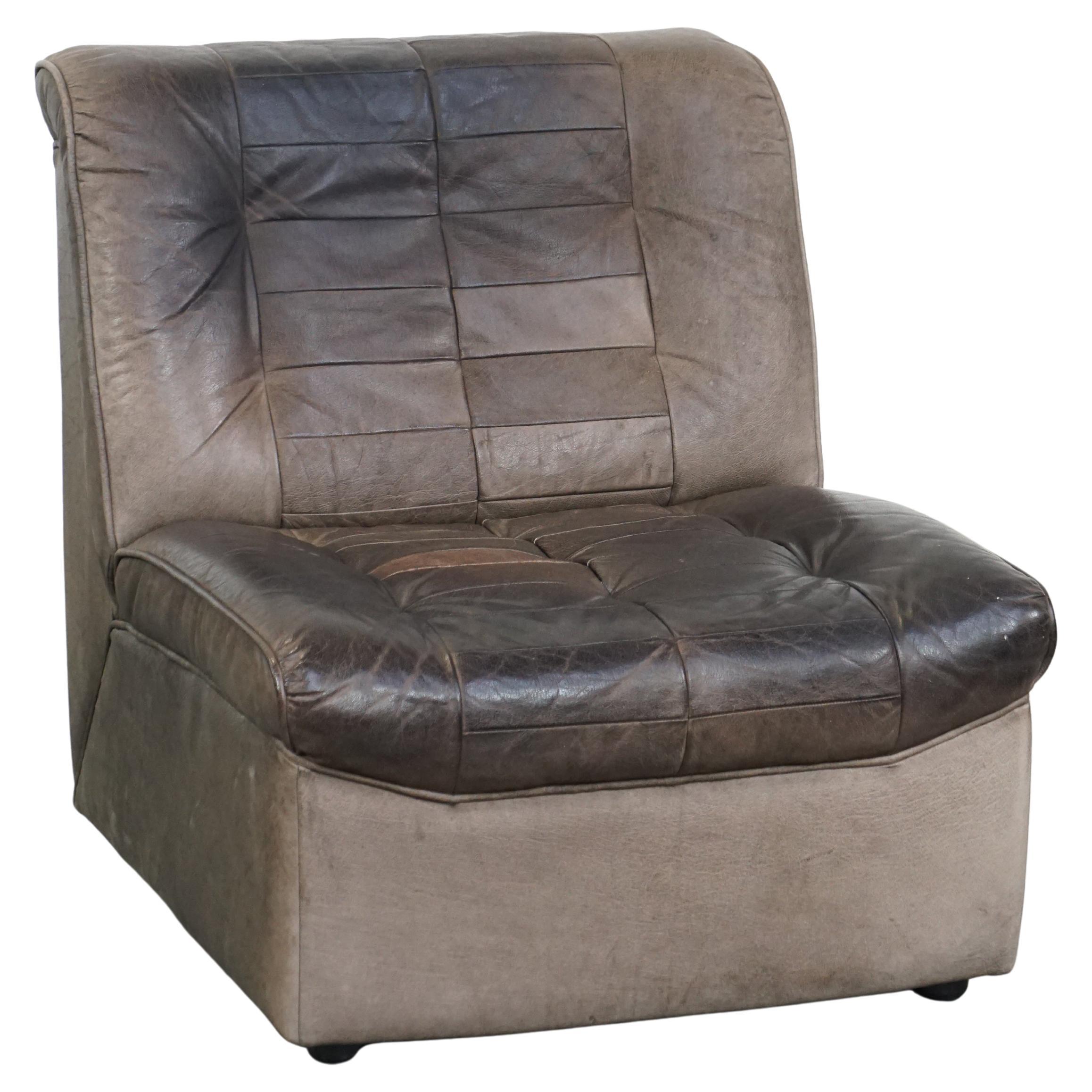 Gray leather design armchair from the 70s