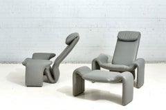 Gray Leather Lounge Chairs and Ottoman by Steve Leonard for Brayton Intl, 1980