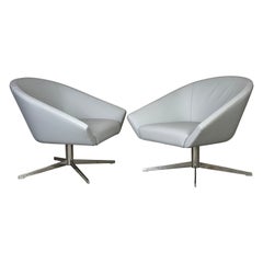 Gray Leather Lounge Chairs by Jeffrey Bernett for Bernhardt