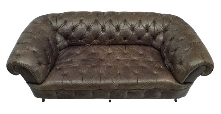 Gray Leather Vintage Chesterfield Sofa At 1stdibs
