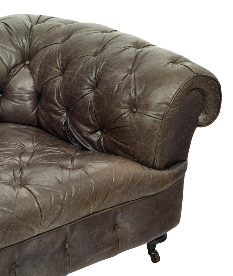 Gray Leather Vintage Chesterfield Sofa at 1stDibs