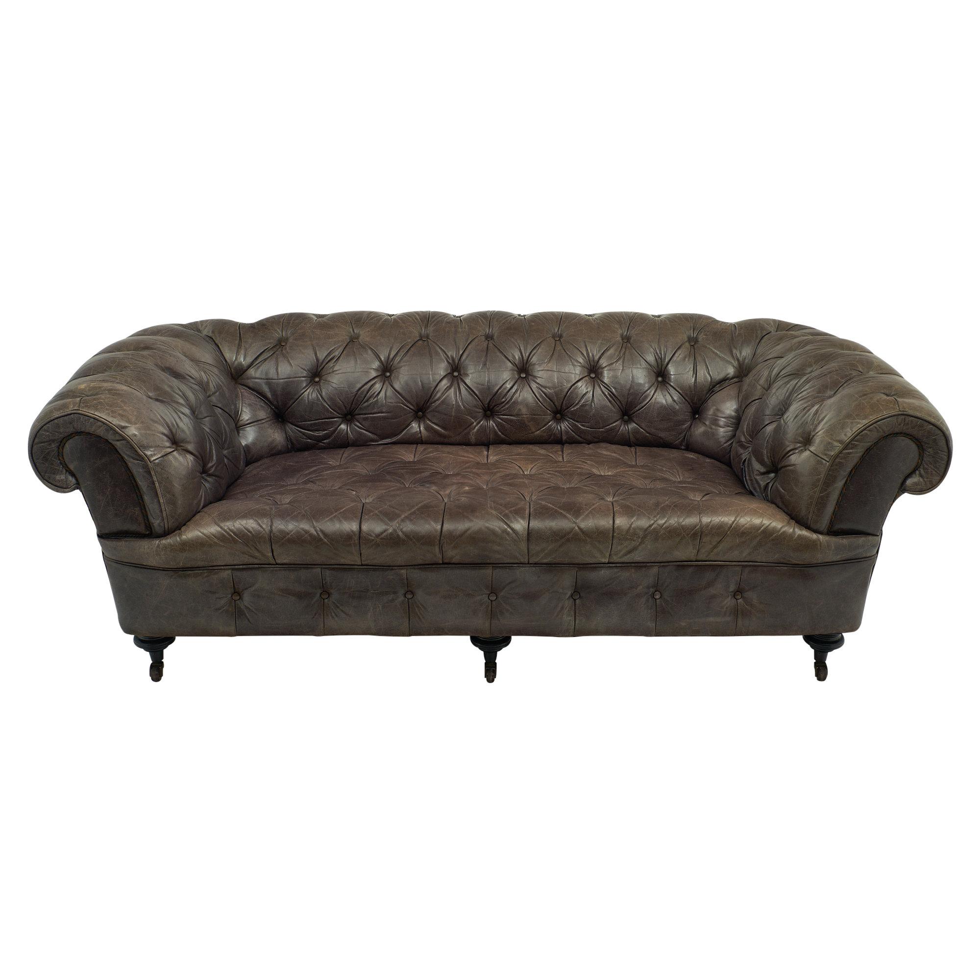 Gray Leather Vintage Chesterfield Sofa