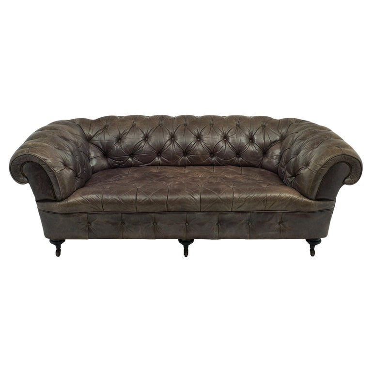 Gray Leather Vintage Chesterfield Sofa at 1stDibs
