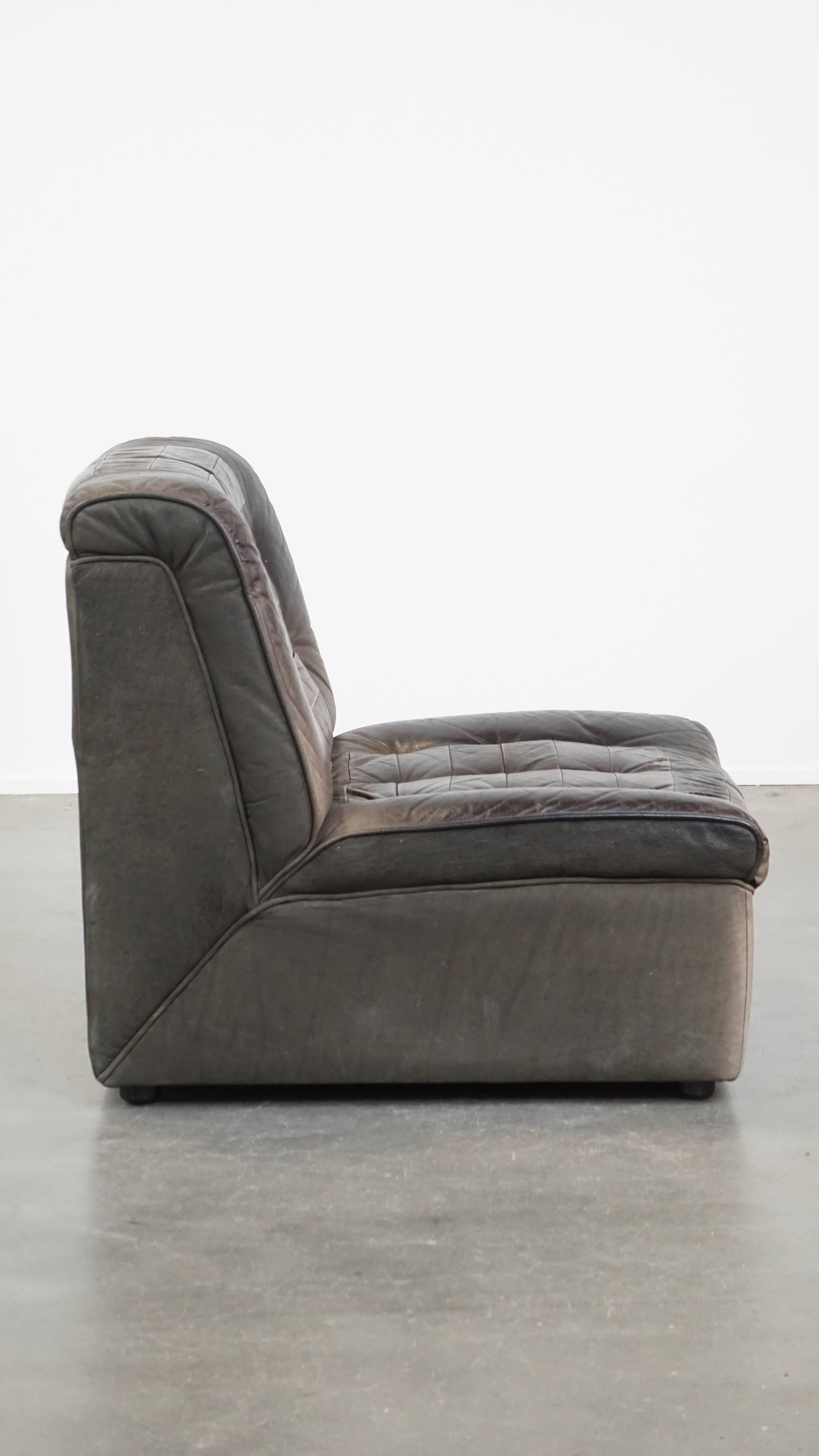 Classical Roman Gray Leather Vintage Design Armchair from the 1970s For Sale