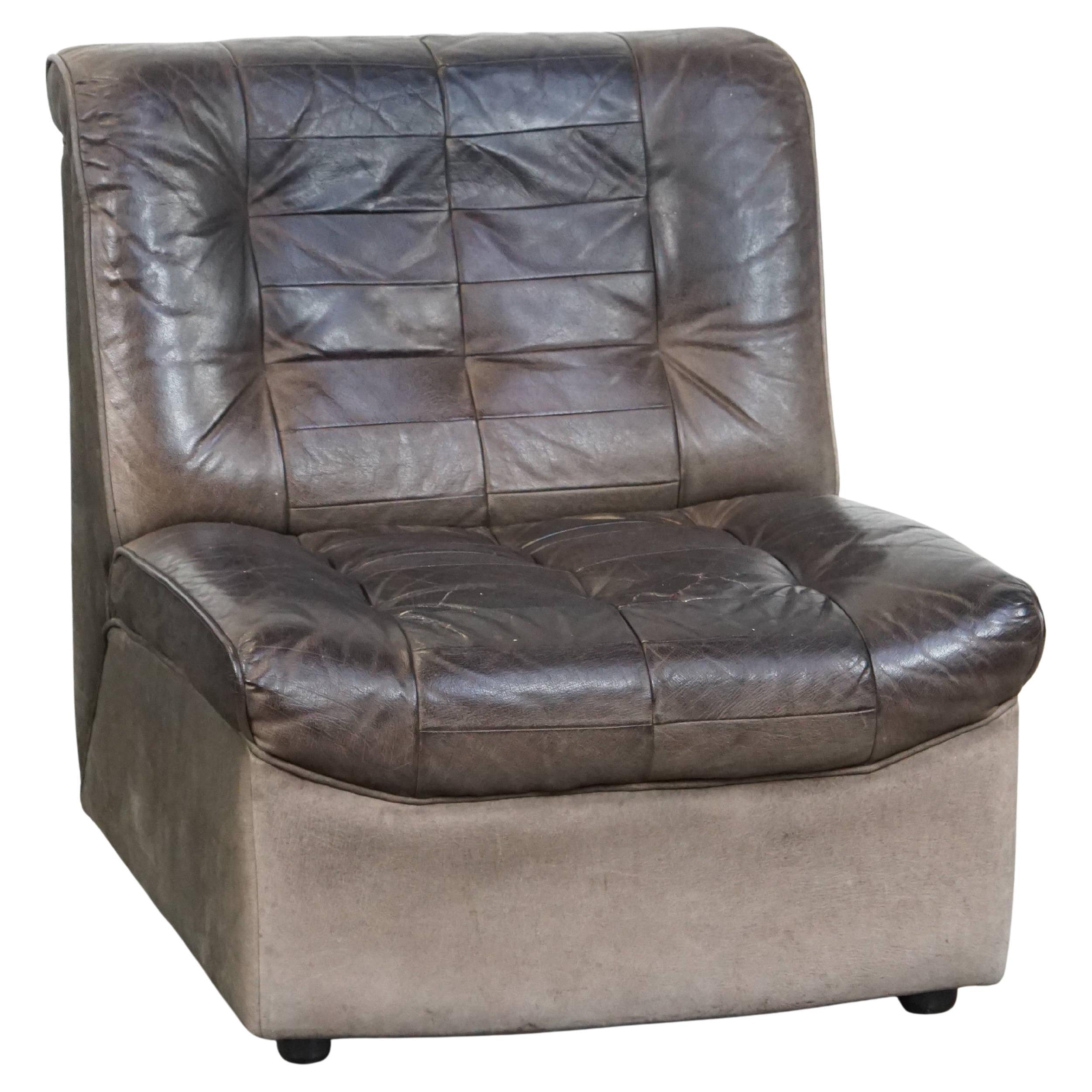 Gray Leather Vintage Design Armchair from the 1970s