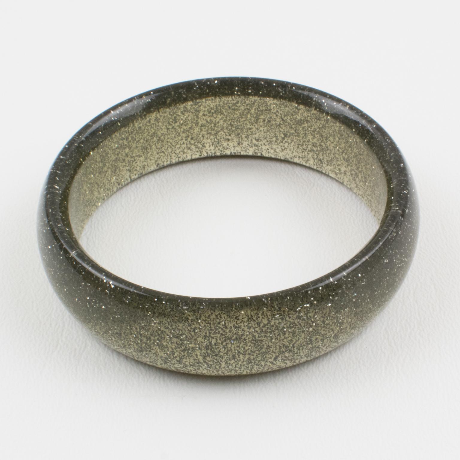 da uomo o donna Bracciale Bangle in lucite grigia con coriandoli d'argento in vendita