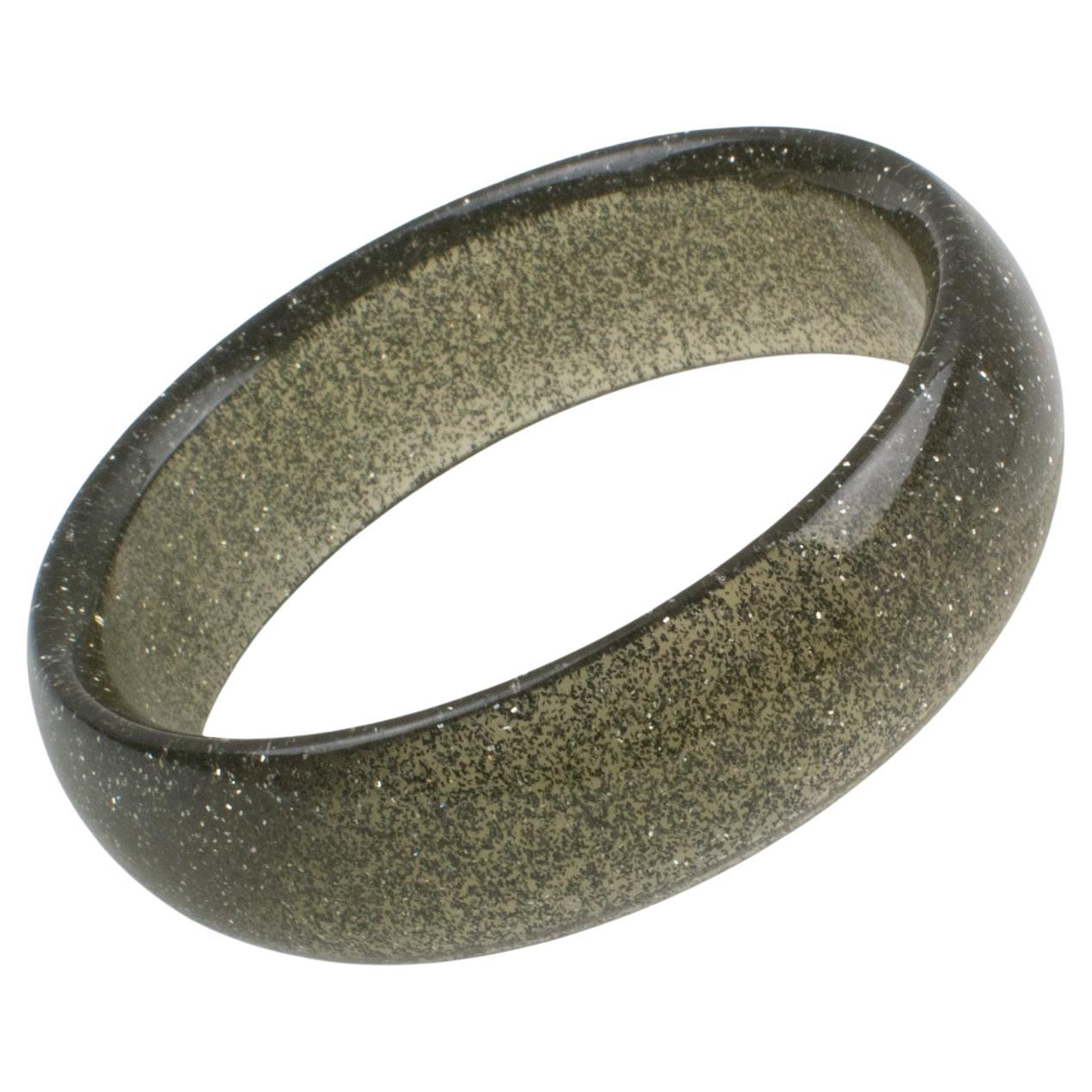 Gray Lucite Bracelet Bangle with Silver Confetti