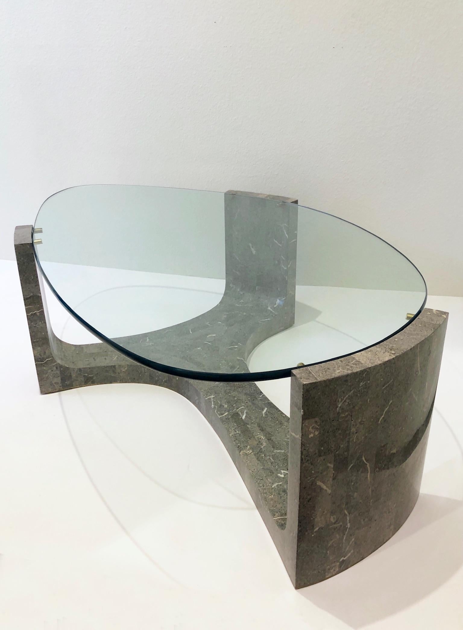 Brass Gray Marble and Glass Cocktail Table by Maitland Smith For Sale