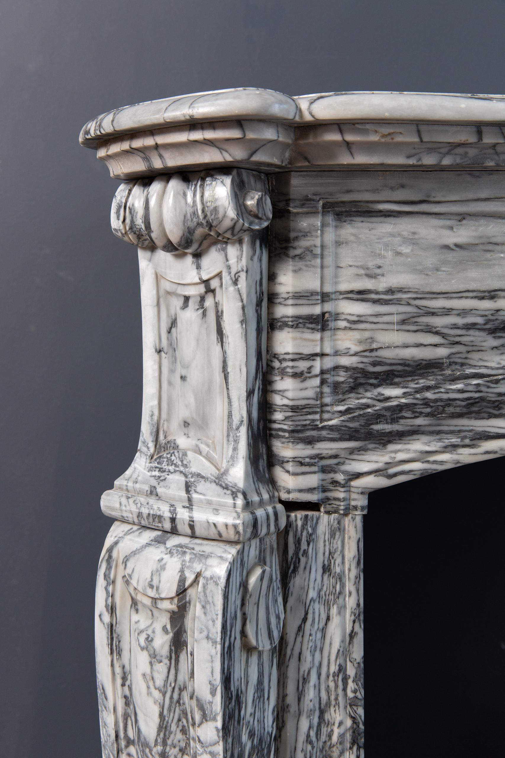 Hand-Carved Gray Marble Antique Fireplace Surround