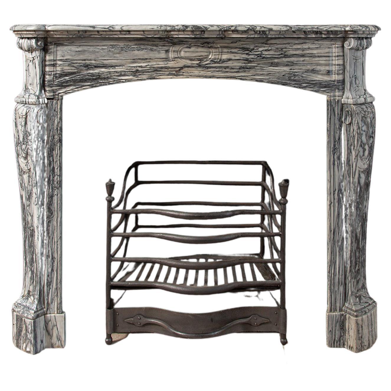 Gray Marble Antique Fireplace Surround