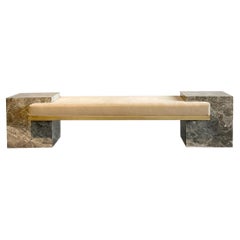 Gray Marble, Brass, and Mohair Coexist Bench by Slash Objects in stock