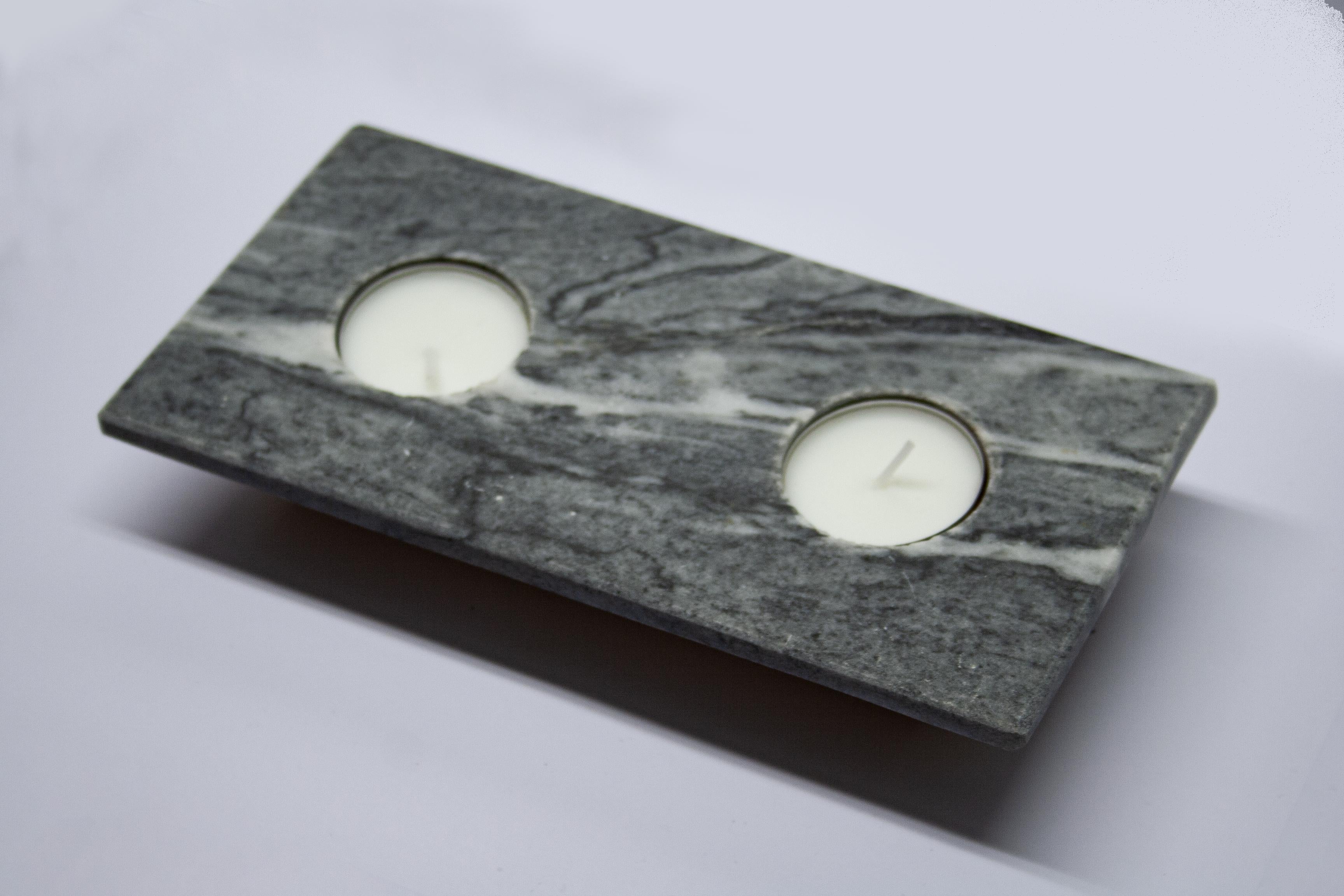 Spanish Gray Marble Candle Holder for Two Candles Special Gift Design Mother’s Day Gift For Sale
