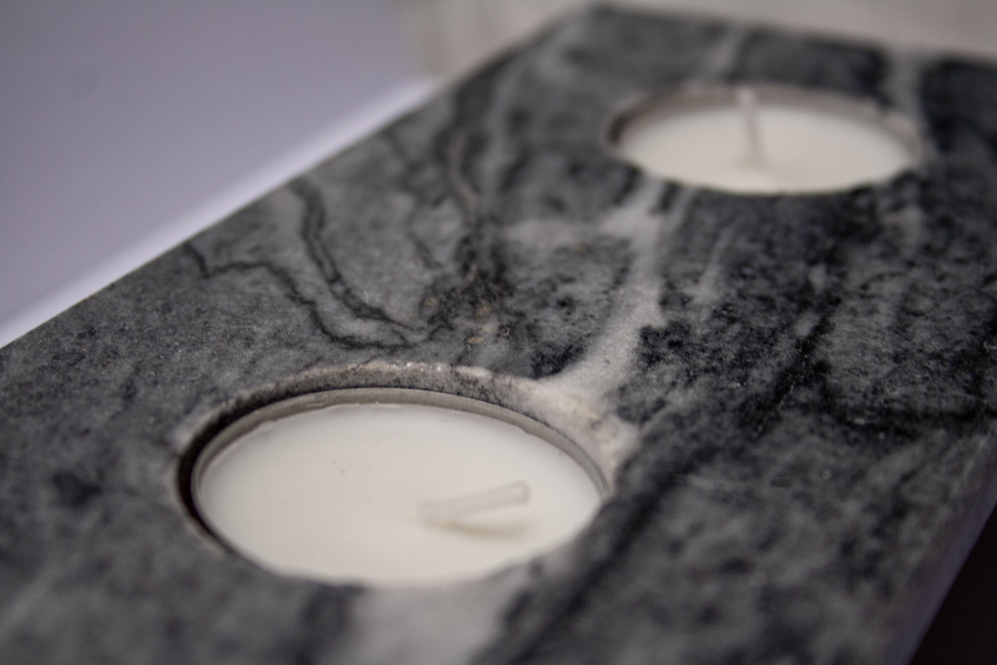 Polished Gray Marble Candle Holder for Two Candles Special Gift Design Mother’s Day Gift For Sale
