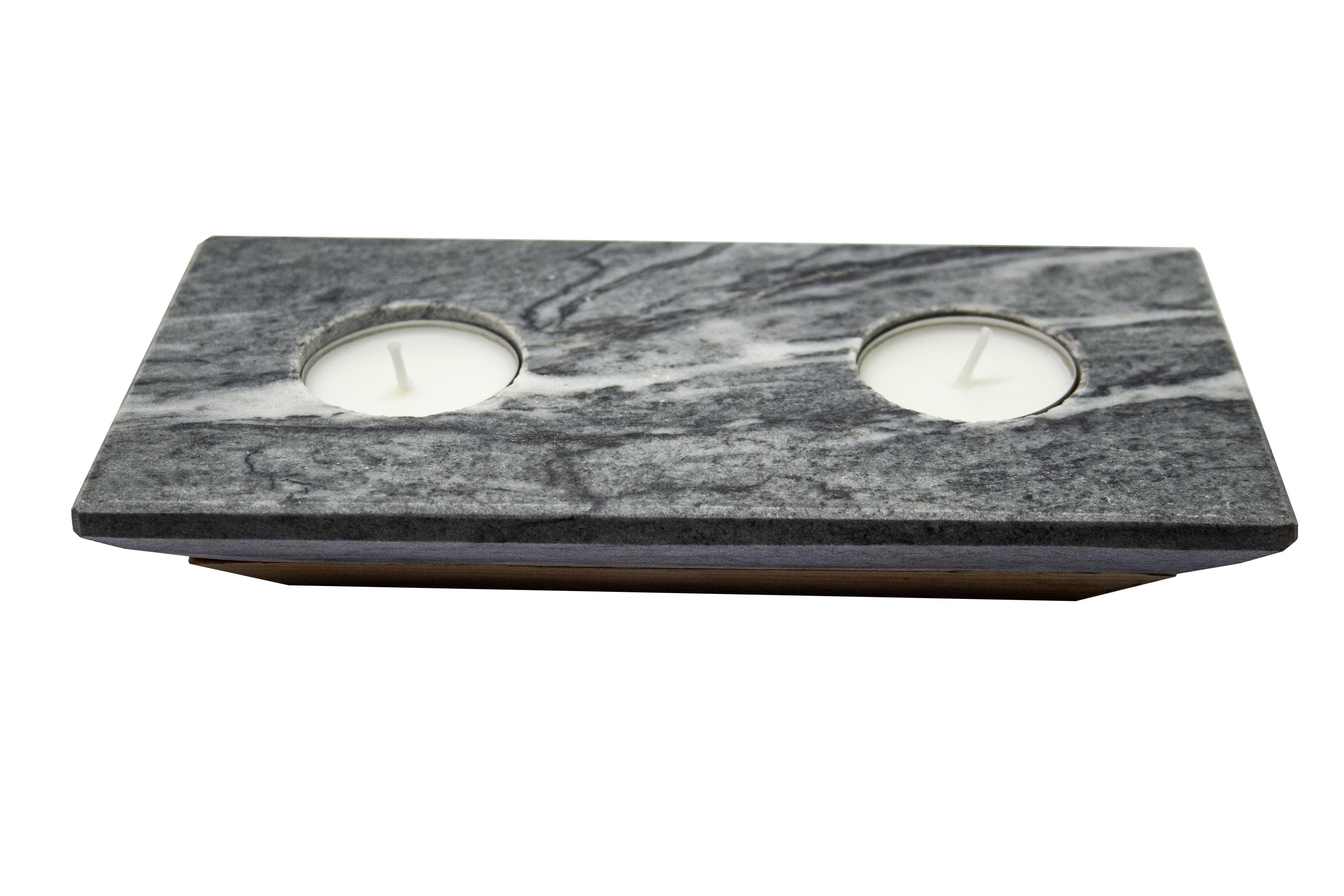 Contemporary Gray Marble Candle Holder for Two Candles Special Gift Design Mother’s Day Gift For Sale
