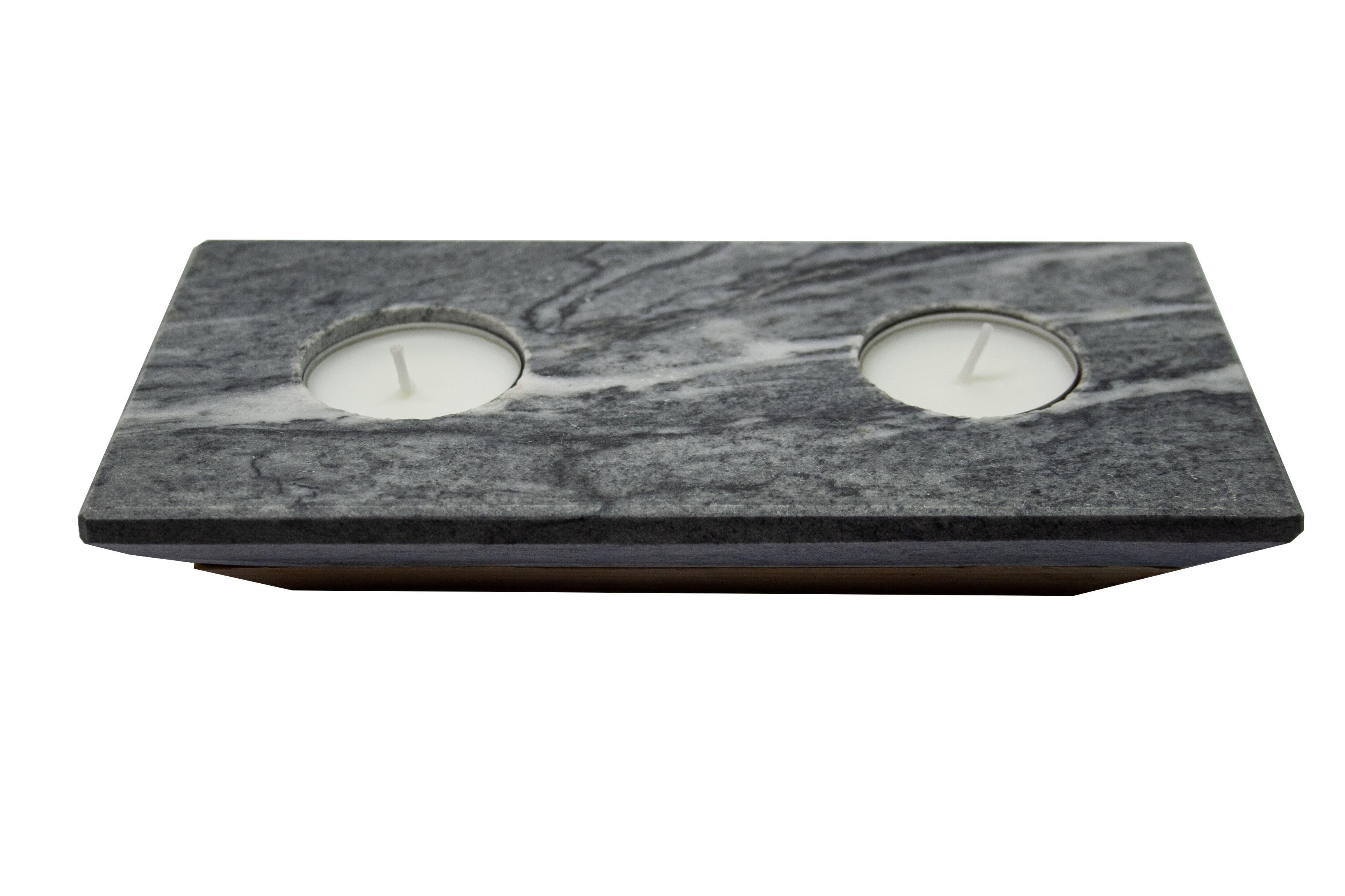 Gray Marble Candle Holder for Two Candles Special Gift Design Mother’s Day Gift For Sale 1