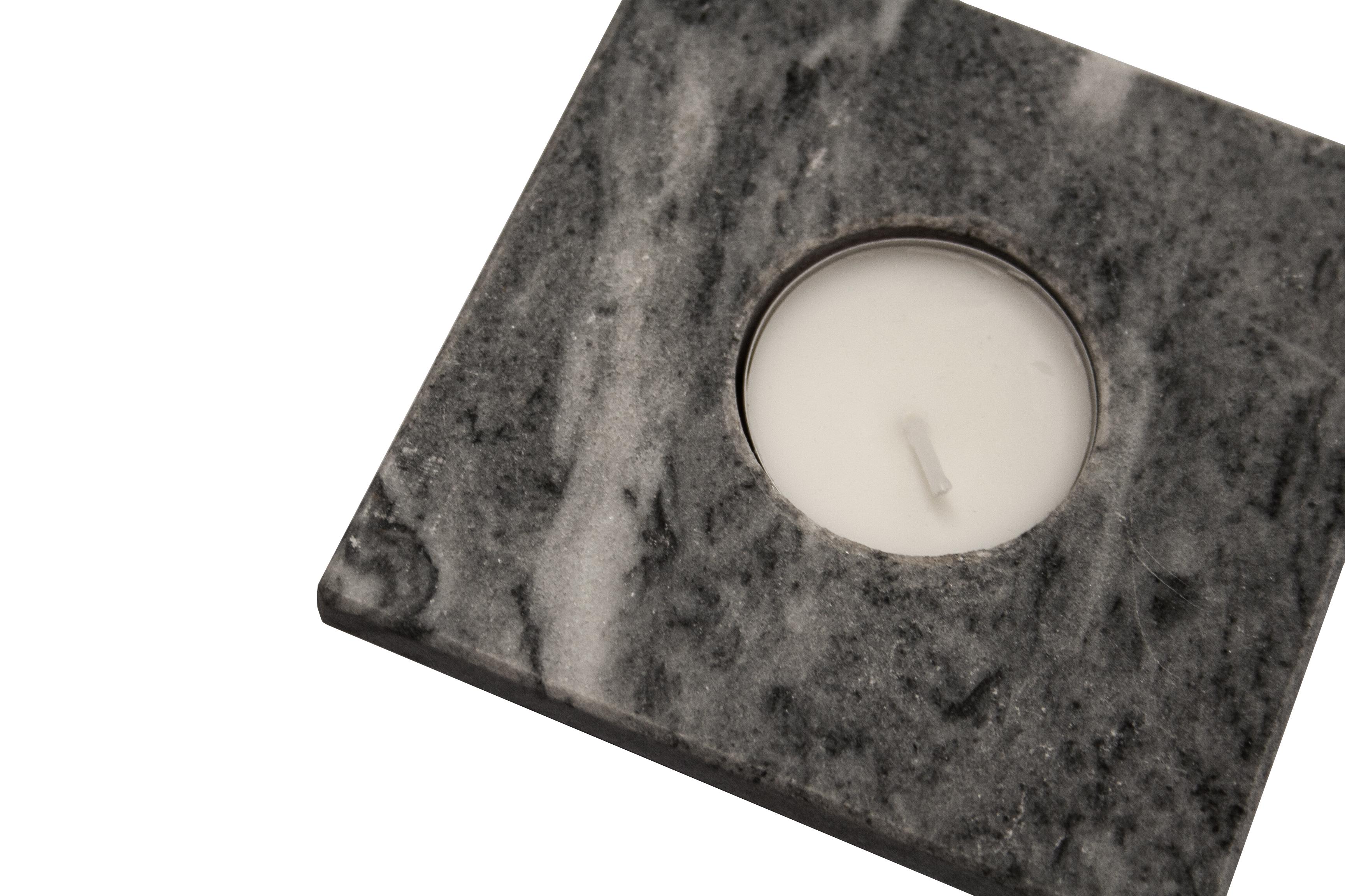 Minimalist Gray Marble Candle Holder White Veined  Contemporary Design Mother’s Day Gift For Sale