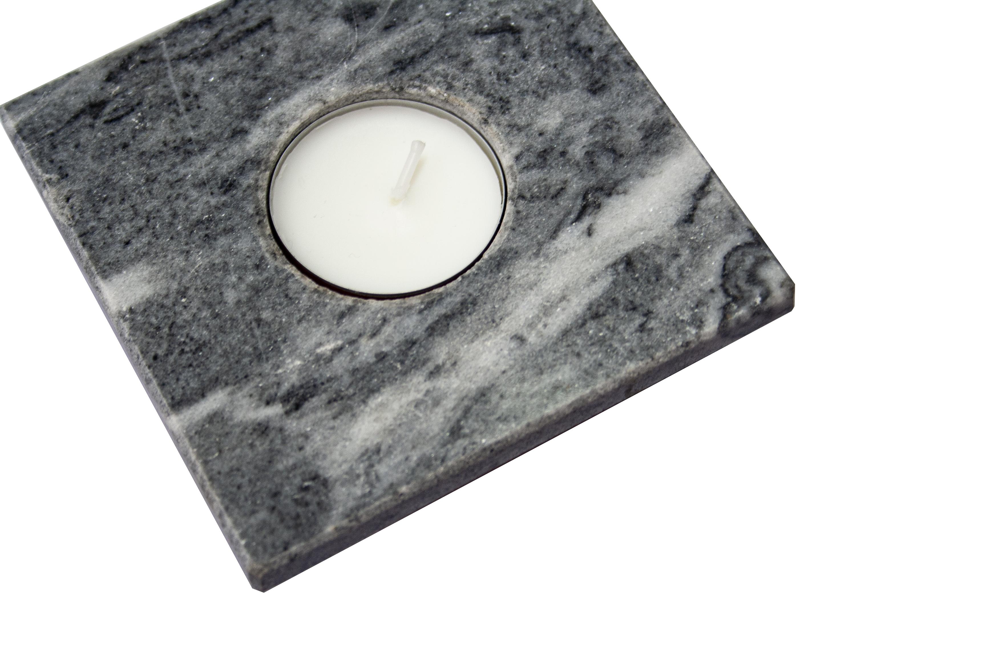 Polished Gray Marble Candle Holder White Veined  Contemporary Design Mother’s Day Gift For Sale