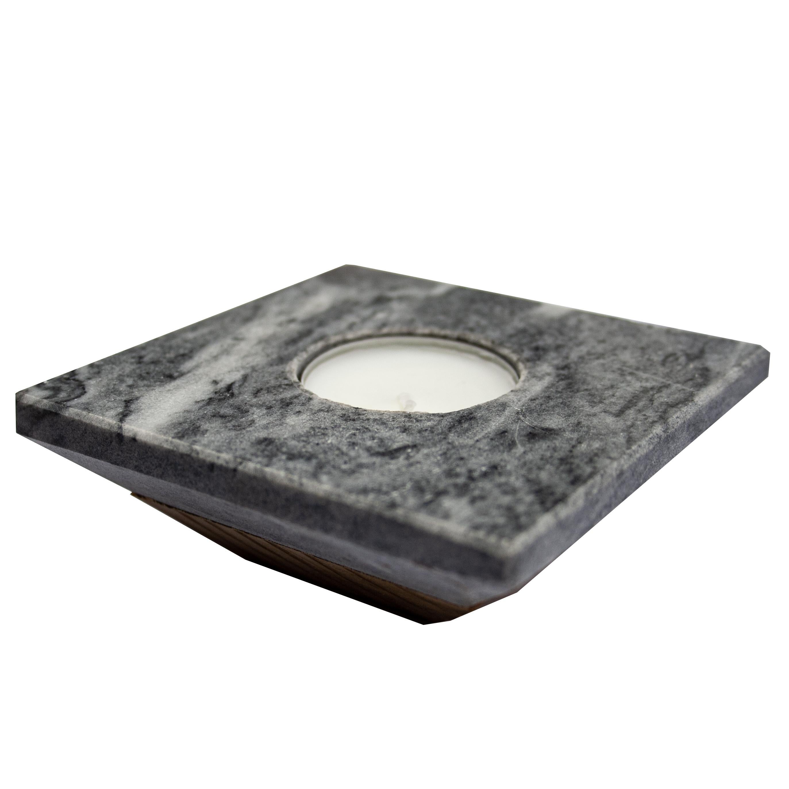 Gray Marble Candle Holder White Veined  Contemporary Design Mother’s Day Gift For Sale 1
