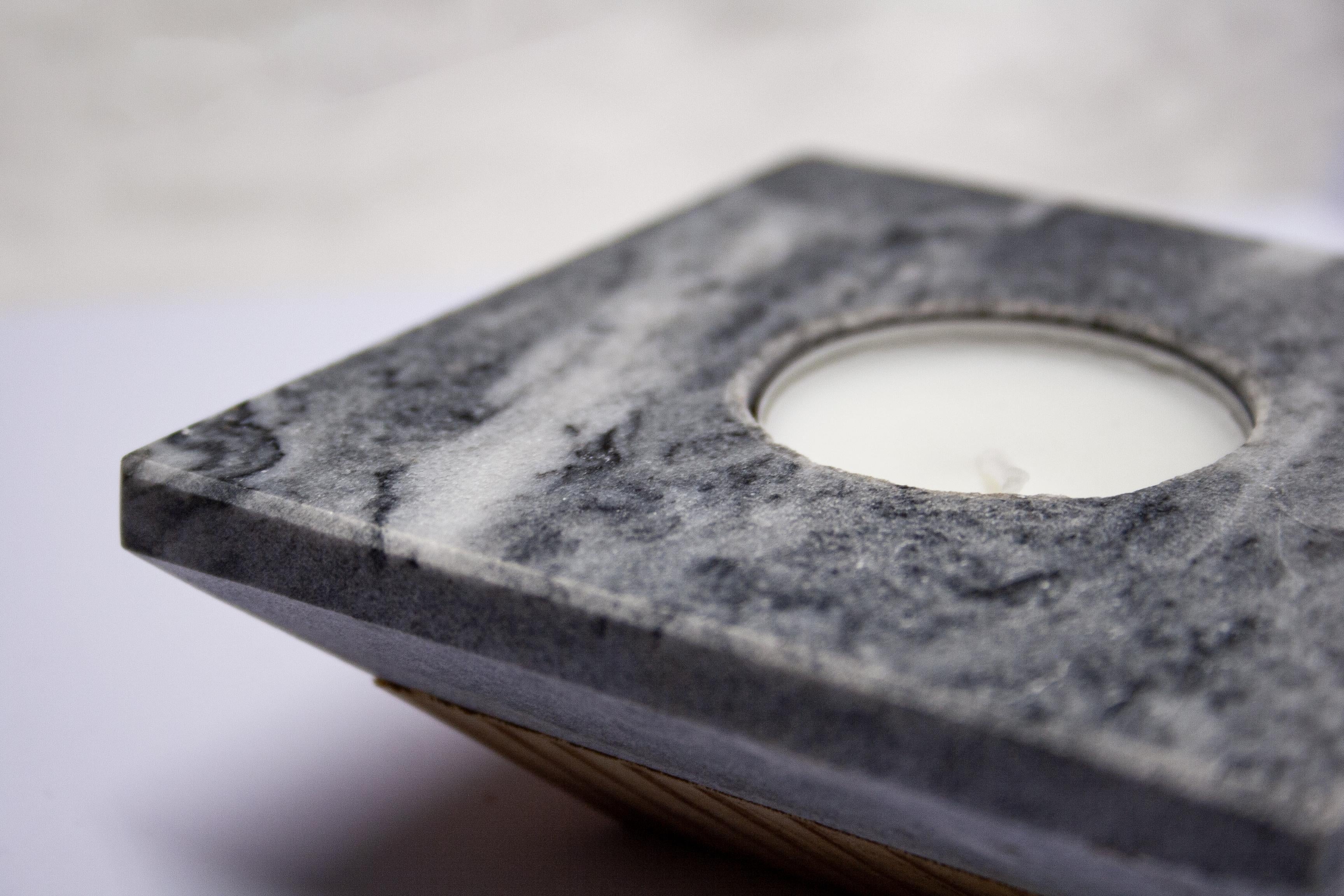 Gray Marble Candle Holder White Veined  Contemporary Design Mother’s Day Gift For Sale 2