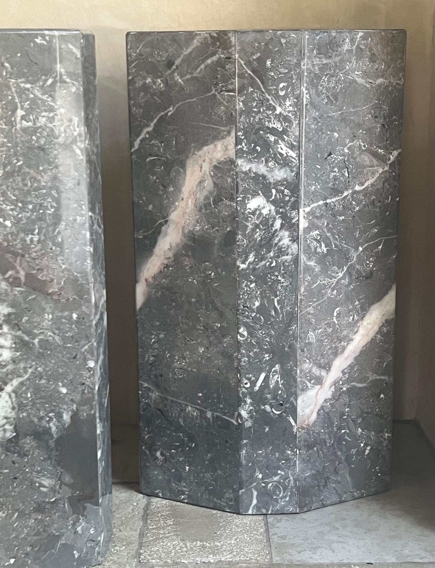 Late 20th Century Gray Marble Columns- Set of 2 For Sale