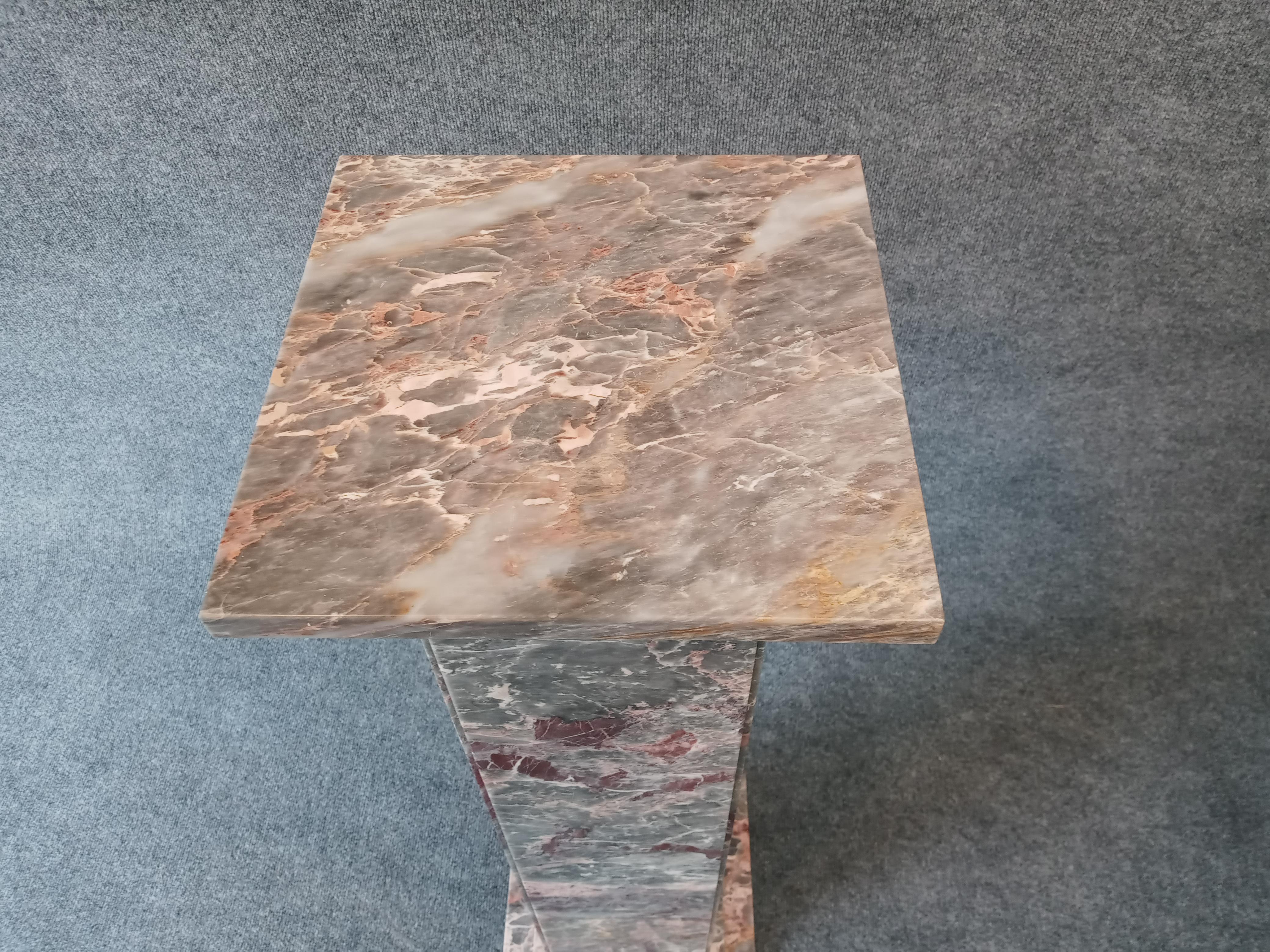 Mid-Century Modern Gray & Red & White Marble, Postmodern Italian Pedestal Table