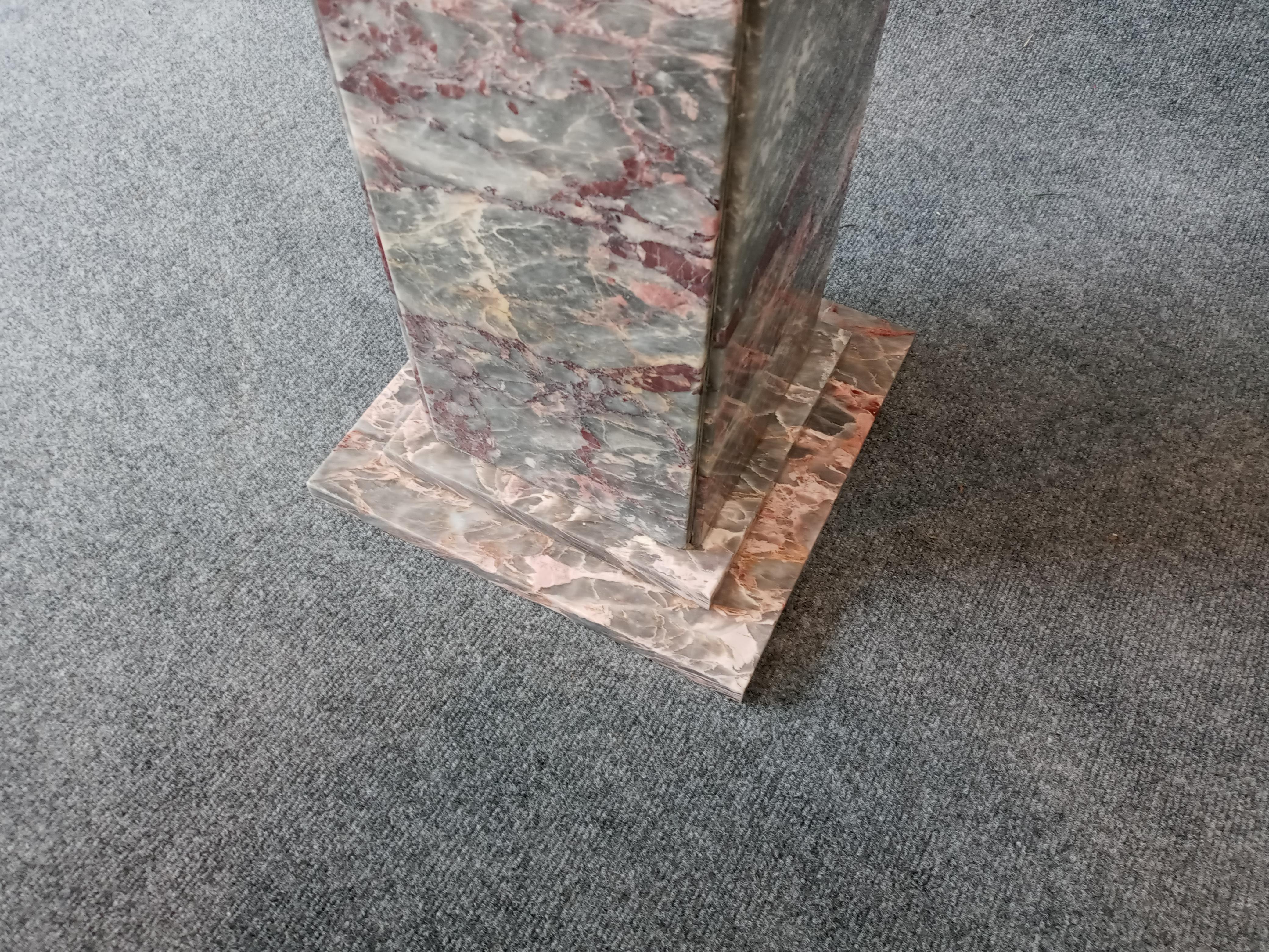 Gray & Red & White Marble, Postmodern Italian Pedestal Table In Good Condition In Philadelphia, PA