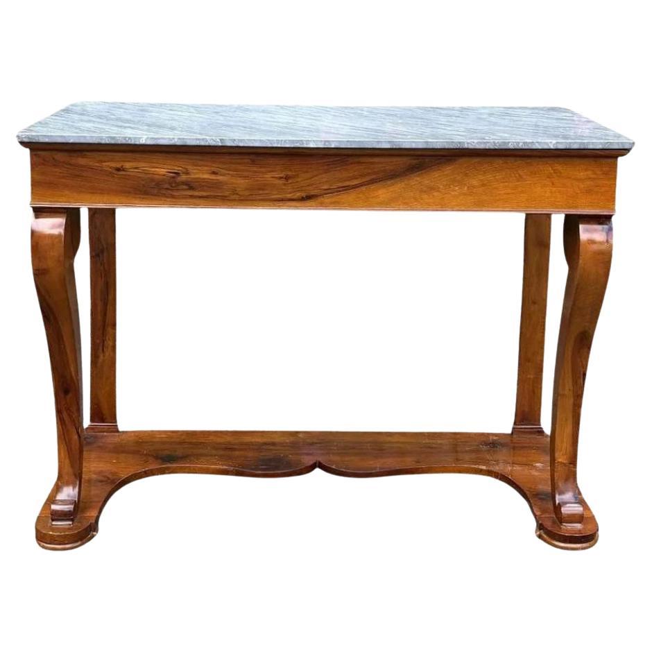 Tavolo da console neoclassico di grandi dimensioni con piano in marmo grigio in vendita